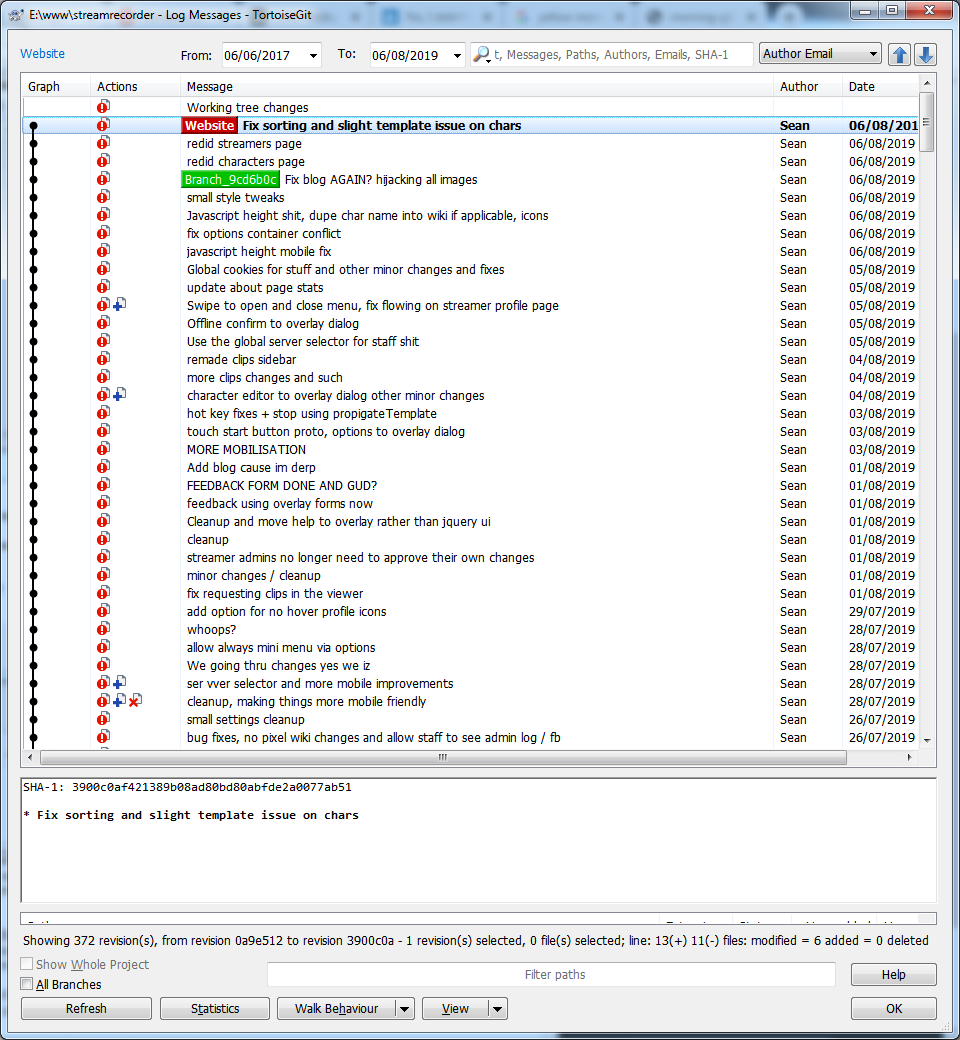 Website Git log example image